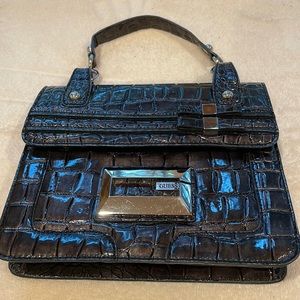 Guess Charcoal Grey Faux Crocodile Handbag w/ Magnetic Closure